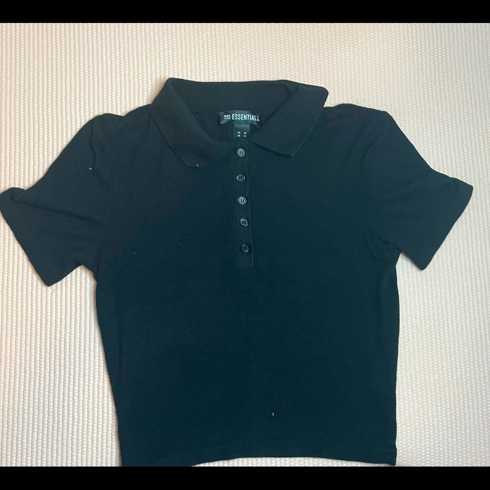 Black, crop top, collared, button, shirt